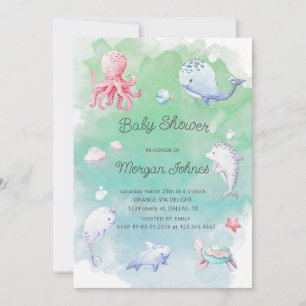Cute Under the Sea Watercolor Baby shower Invitati