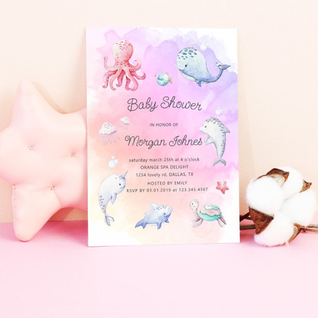 Cute Under the Sea Watercolor Baby shower Invitati (Créateur téléchargé)