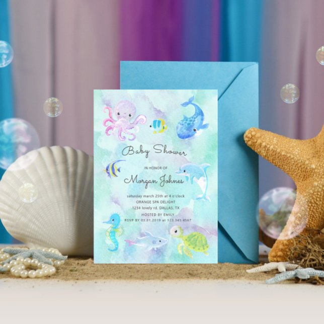 Cute Under the Sea Watercolor Baby shower Invitati (Créateur téléchargé)