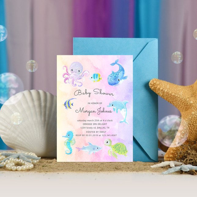 Cute Under the Sea Watercolor Baby shower Invitati (Créateur téléchargé)