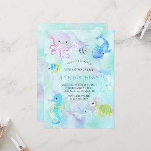 Cute Under the Sea Watercolor Invitation d'anniver