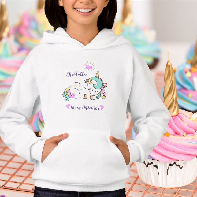 Cute Unicorn, Ajouter un nom, Sweat - shirt à capu (Cute Unicorn, Add Name, Child's Hoodie)