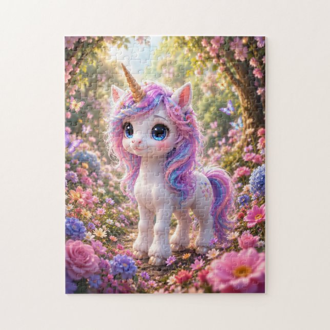 Cute Unicorn Among Flowers Jigsaw Puzzle (Vertical)