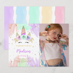 Cute Unicorn Anniversaire Photo Invitation