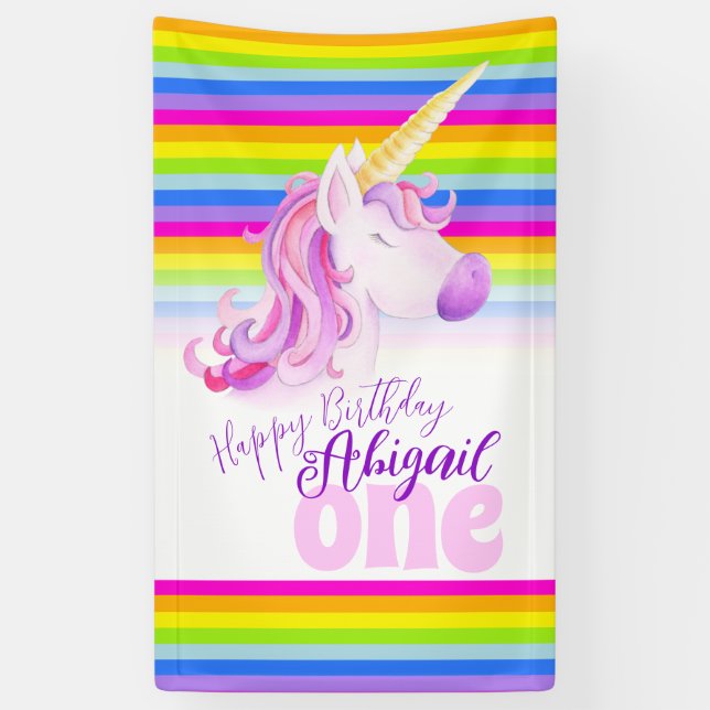Cute unicorn arc-en-ciel 1er anniversaire bannière (Vertical)