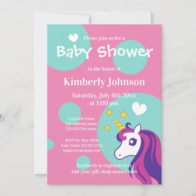 Cute unicorn bébé des invitations de la douche fil (Devant)