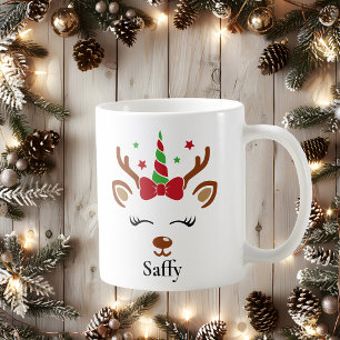 Cute Unicorn Bow Reindeer Christmas Mug