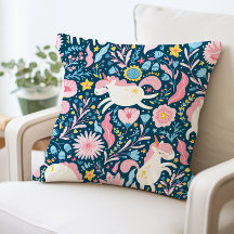 Cute Unicorn Coussin floral, animal lunaire