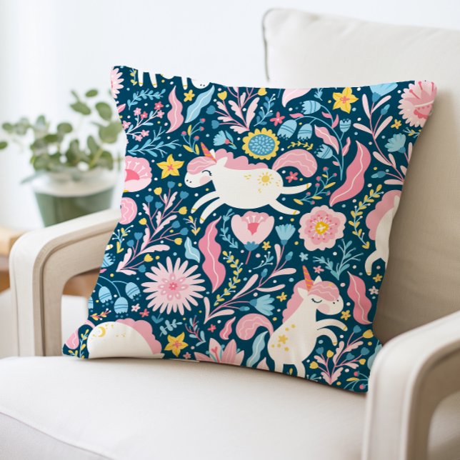 Cute Unicorn Coussin floral, animal lunaire (Créateur téléchargé)