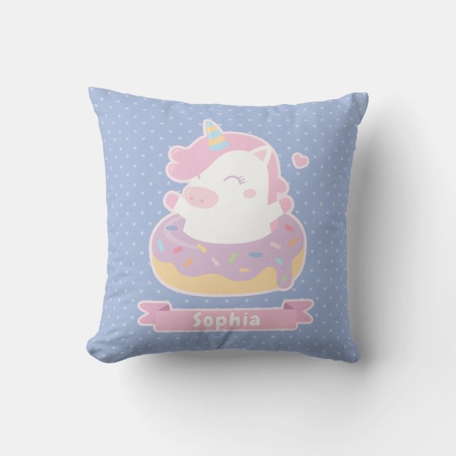 Cute Unicorn en Doughnut Girls Coussin de la décor (Recto)