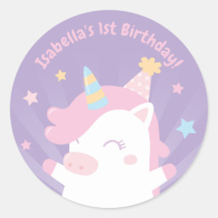 Cute Unicorn et Stars Girls Stickers Anniversaire