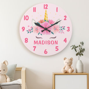 Cute Unicorn Eyelashes Girls Bedroom Wall Horloge