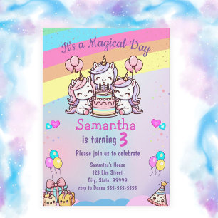 Cute Unicorn Girl Anniversaire Invitation