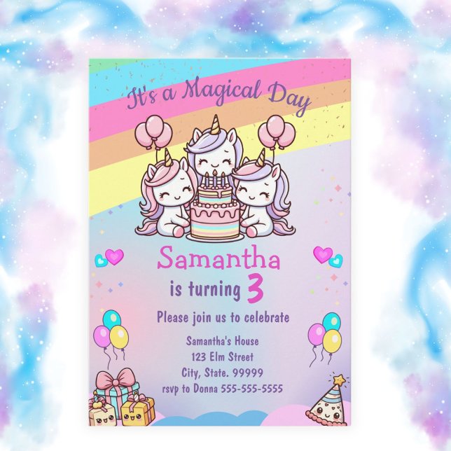 Cute Unicorn Girl Anniversaire Invitation (Créateur téléchargé)