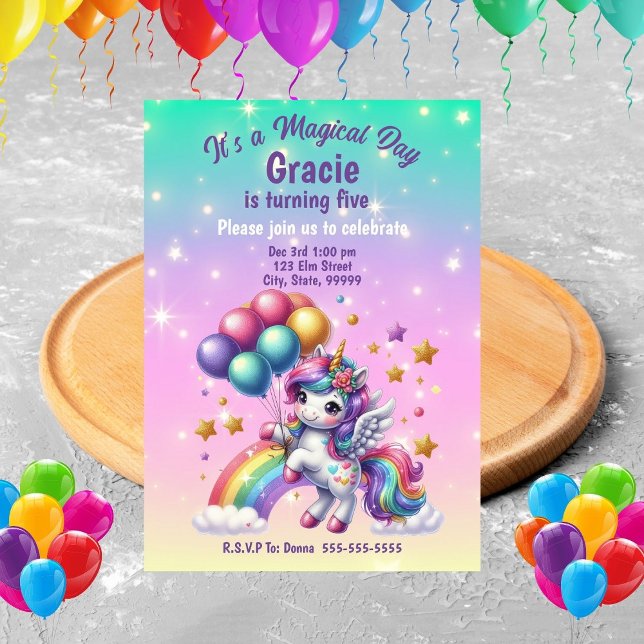 Cute Unicorn Girls Anniversaire Invitations (Créateur téléchargé)