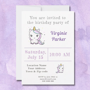 Cute Unicorn Invitation Anniversaire