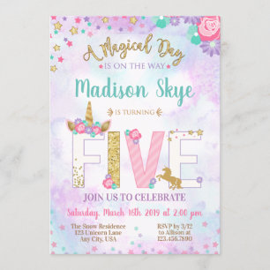 Cute Unicorn Invitation Anniversaire Cinquième Cin