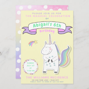 Cute Unicorn Invitation de fête d'anniversaire p
