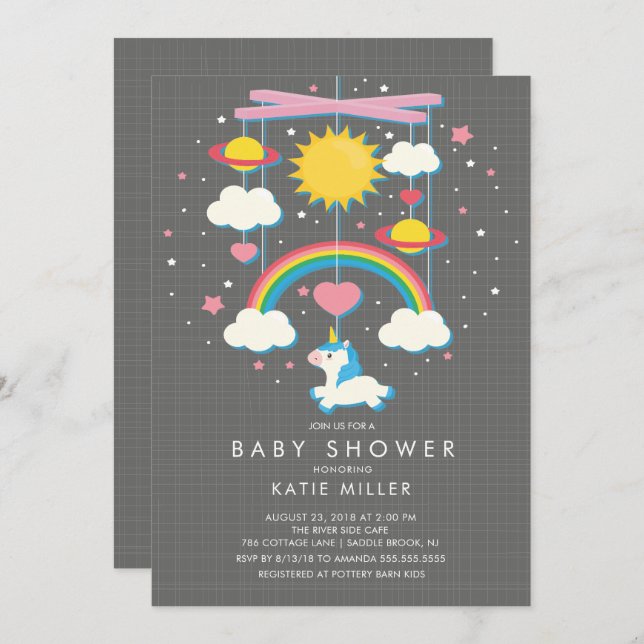 Cute Unicorn Mobile Baby shower Invitation (Devant / Derrière)