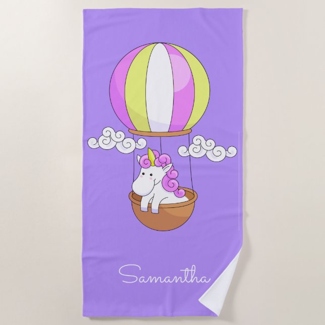 Cute Unicorn nom personnalisé serviette de plage (Devant)