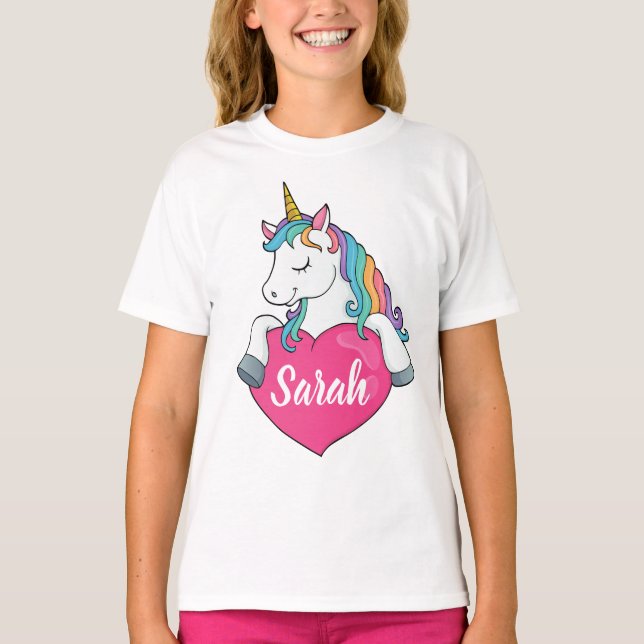 Cute Unicorn Nom personnalisé T-shirt (Devant)