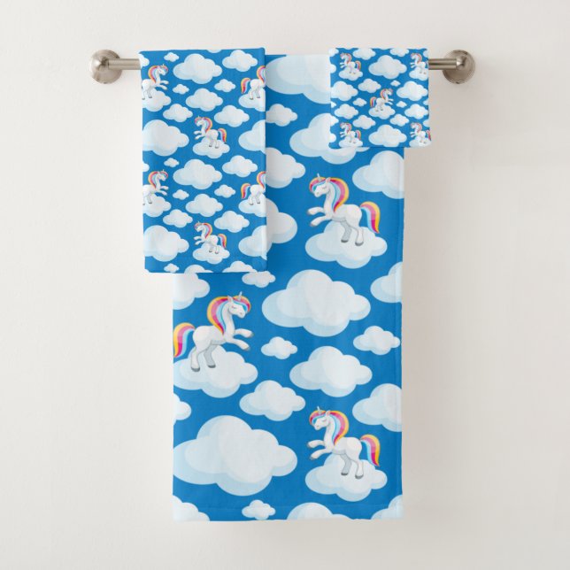 Cute Unicorn nuages Whimsical Motif bleu (En situation)