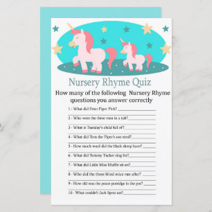 Cute Unicorn Nursery Rhyme Quiz jeu de baby shower