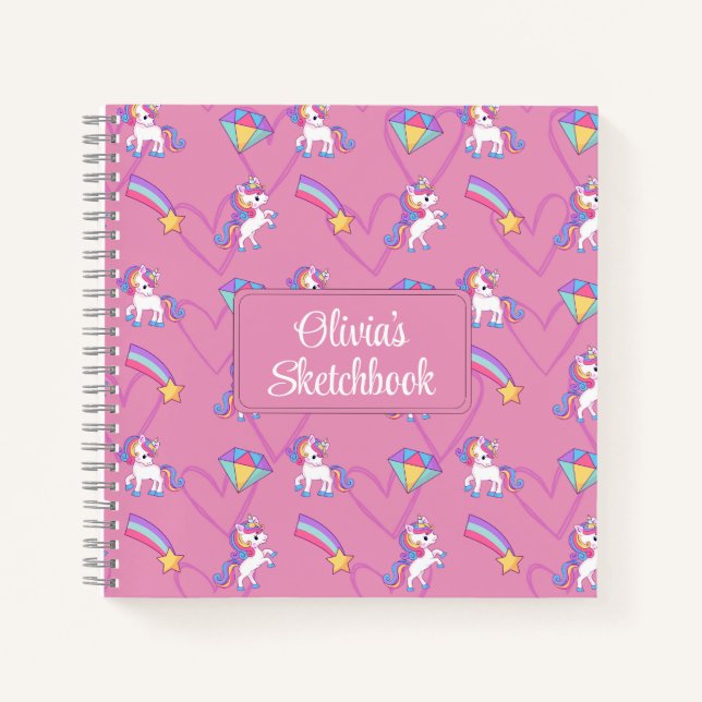 Cute Unicorn Personnalisé Girl Sketchbook Carnet (Devant)