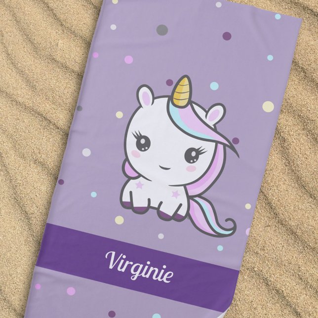 Cute Unicorn Purple Beach Serviette (Cute Unicorn Purple Beach Towel)