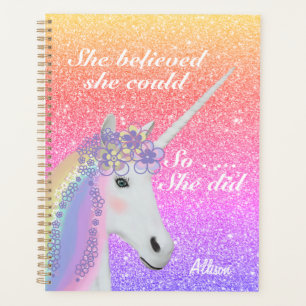 Cute Unicorn Rainbow Glitter Girl Personnalized