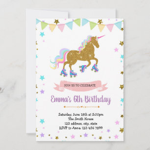 Cute unicorn roller skate thème invitation