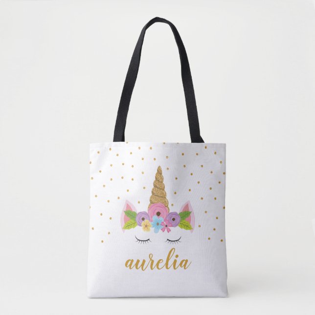 Cute Unicorn Sac fourre-tout personnalisé | Couleu (Devant)
