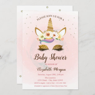 Cute Unicorn, Stars Baby shower Invitation