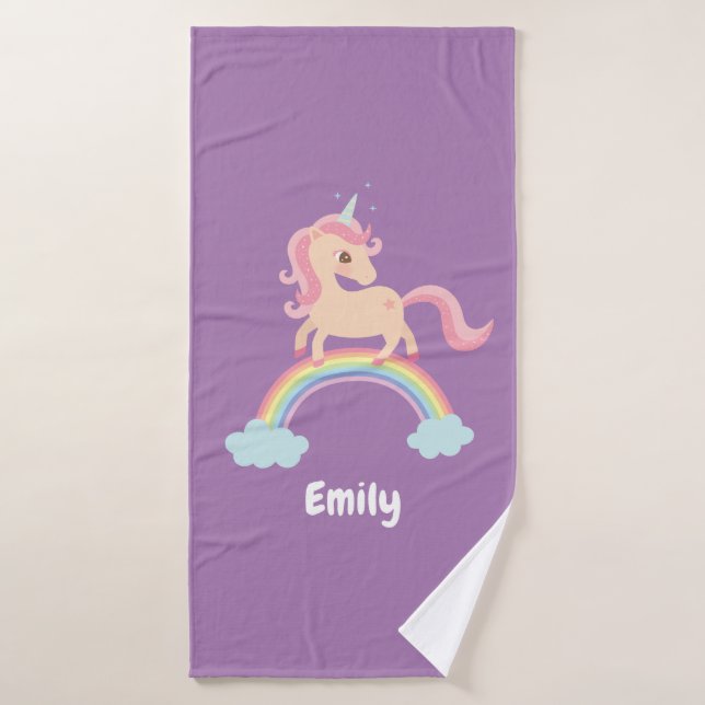 Cute Unicorn Sur Rainbow Girls Personnalisé (Serviette de bain)