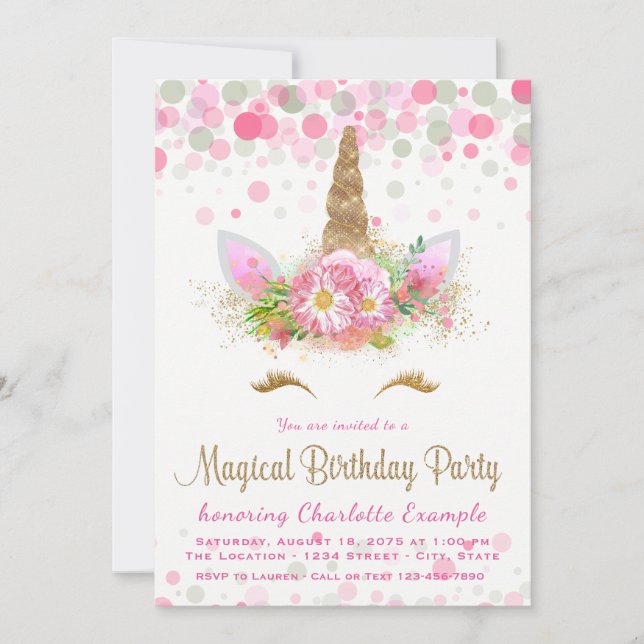 Cute Unicorn Visage Anniversaire Invitations Fête (Devant)