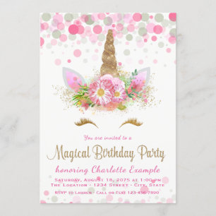 Cute Unicorn Visage Anniversaire Invitations Fête