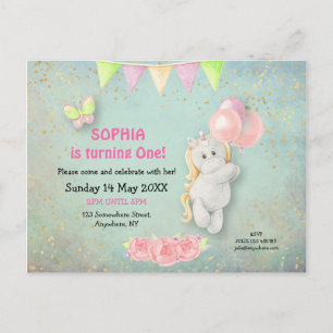 Cute Unicorne/Ballons Invitation d'anniversaire pr