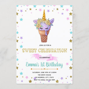 Cute unicorne invitation à la fête de la crème gla