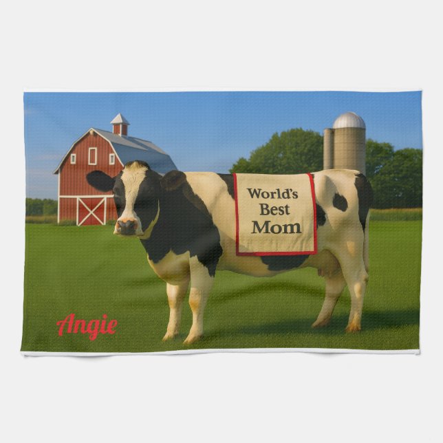 Cute Vache Serviette de cuisine personnalisée pour (Horizontal)