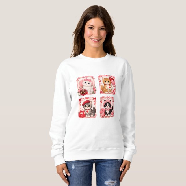 Cute Valentine Kittens Cozy Sweatshirt (Devant entier)