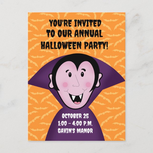 Cute Vampire Dracula Invitation du parti Halloween (Devant)