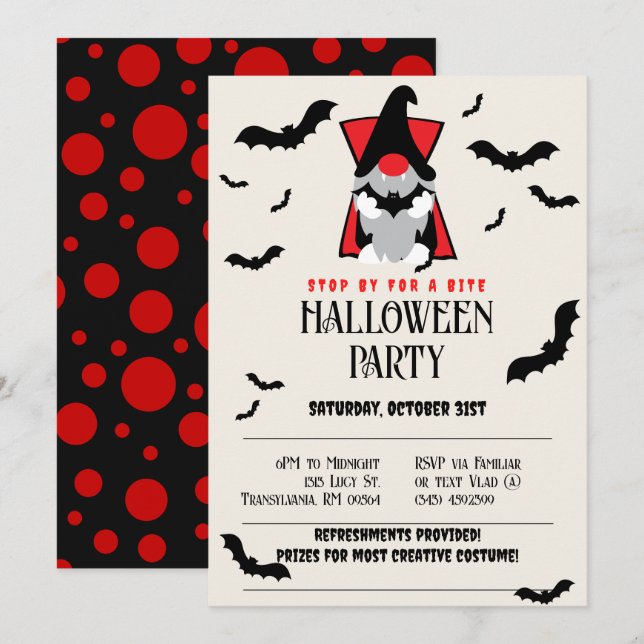 Cute Vampire Gnome Halloween Invitation (Devant / Derrière)