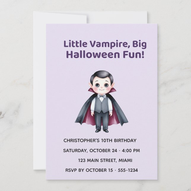 Cute Vampire Halloween Birthday Invitation (Devant)