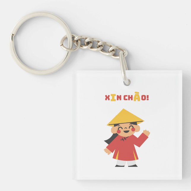 Cute Vietnamienne "Xin Chào !" Porte-clé (Devant)