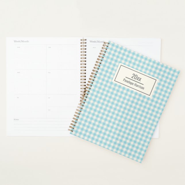 Cute Vintage Aqua Blue En vichy Plaid Personnalisé (Devant avec enveloppe)