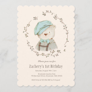 Cute Vintage Bear Boys Invitation d'anniversaire
