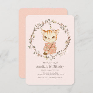 Cute Vintage Cat Girls Invitation d'anniversaire