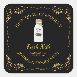 Cute Vintage ferme Carré de lait frais Étiquette
