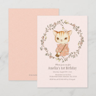 Cute Vintage Filles Chat Invitation Anniversaire