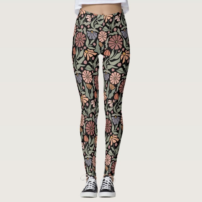 Cute Vintage Fleurs Rétro Leggings (Devant)
